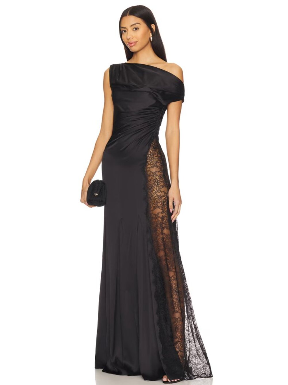 NEW NBD Rowan Gown in Black Satin & Silk Formal Maxi Dress Small S